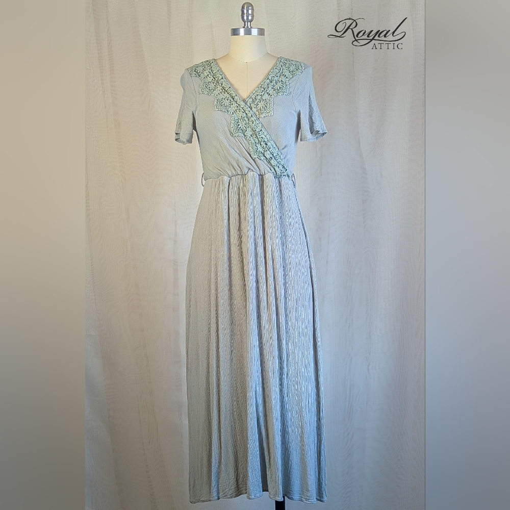 Sage Lace V-neck Rayon Maxi Dress Lake Flower